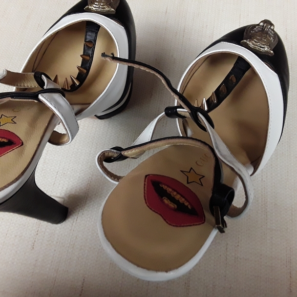 Gucci Lion Spike Black White Striped Heels 42 12 - Picture 5 of 8